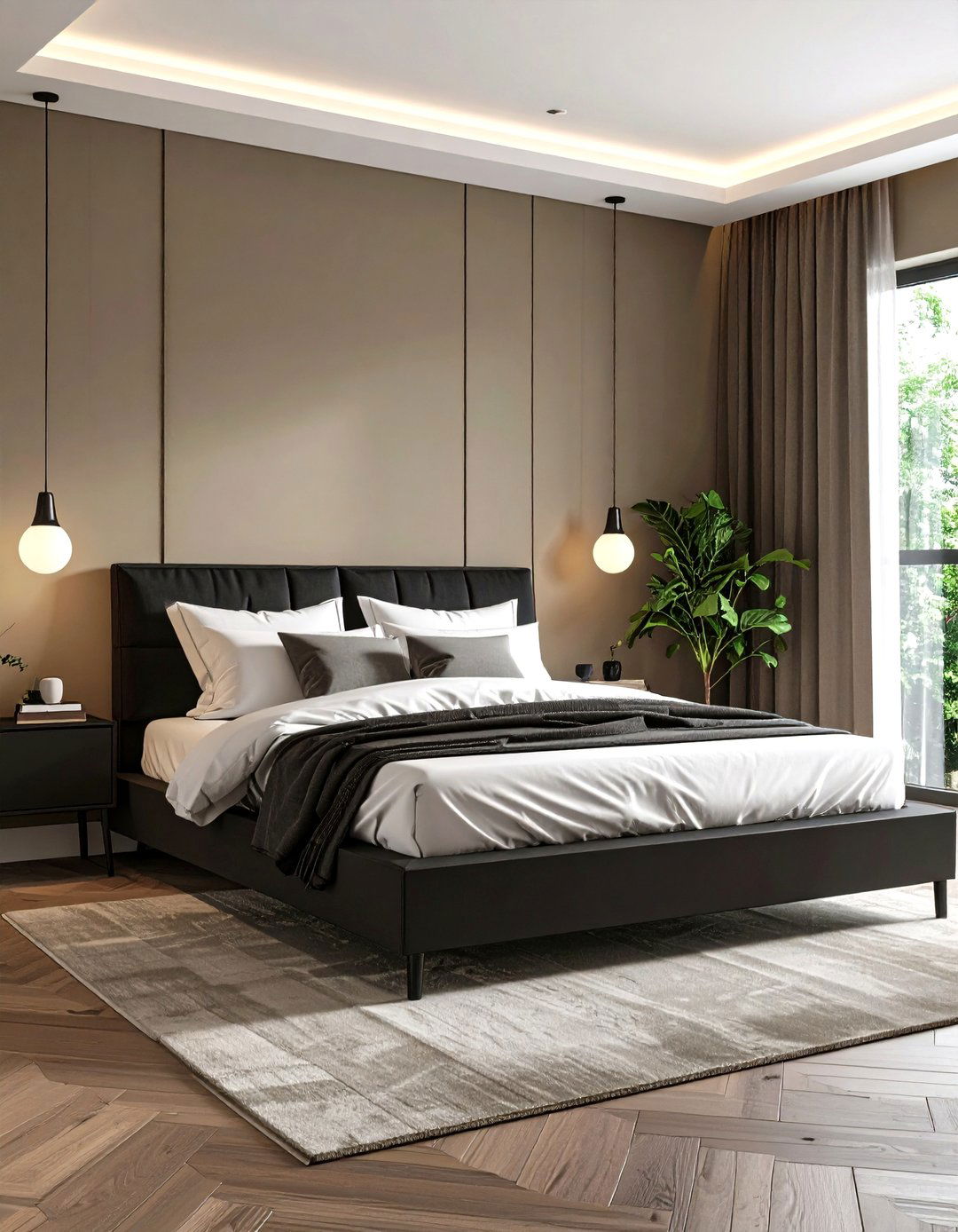 Taupe and Black Minimalist Bedroom - 30 2025 paint color trends