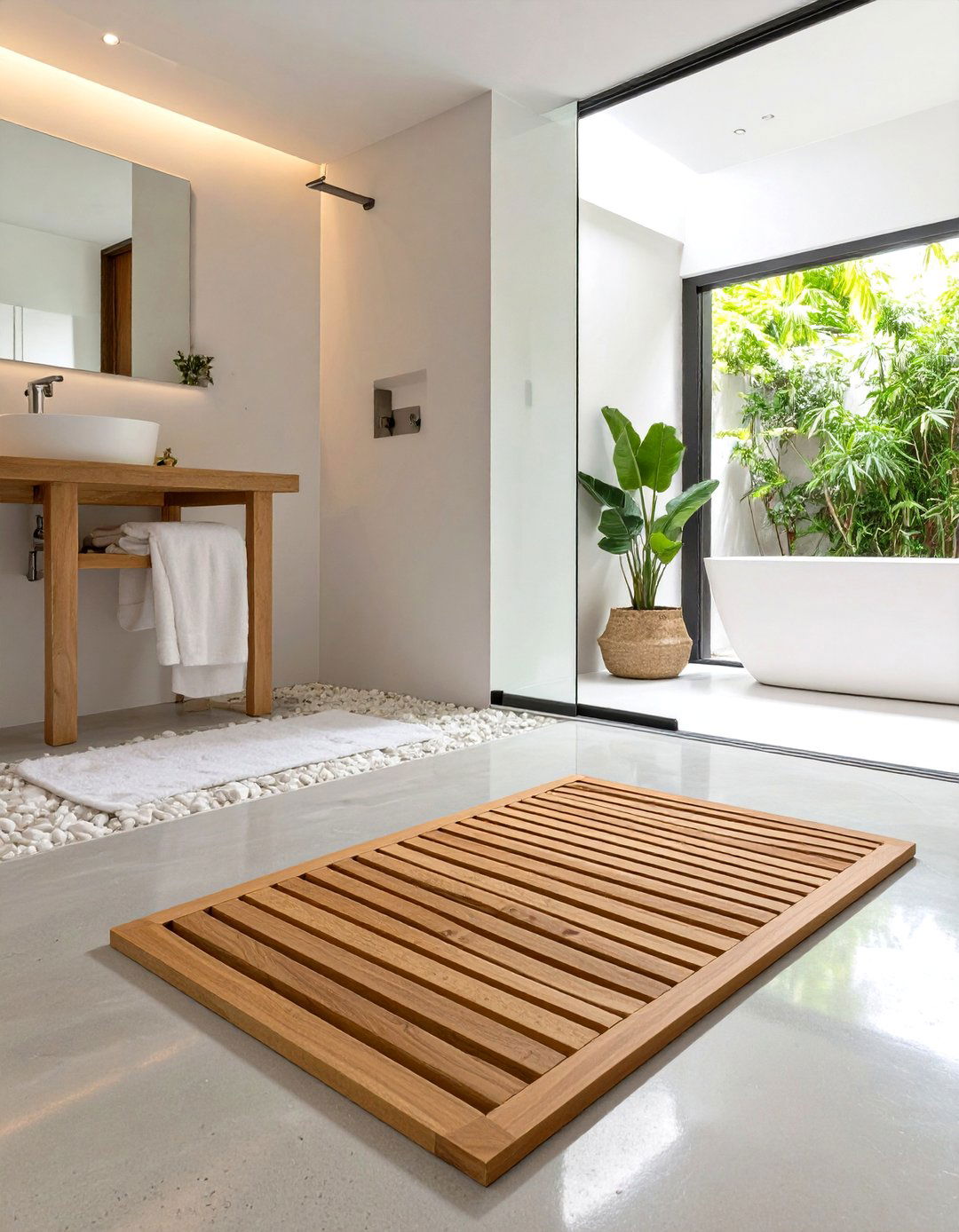Teak Wood Bath Mat - 30 small spa bathroom ideas