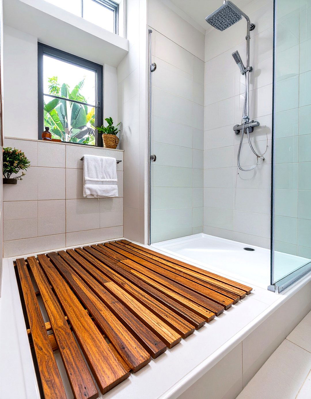 Teak Wood Mat Shower Floor - 30 shower floor ideas