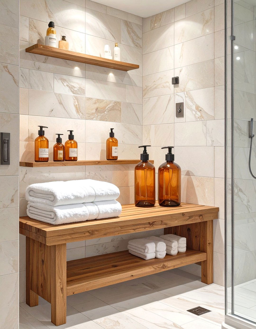 Teak Wood Shower Bench Organizer - 30 shower organizer ideas