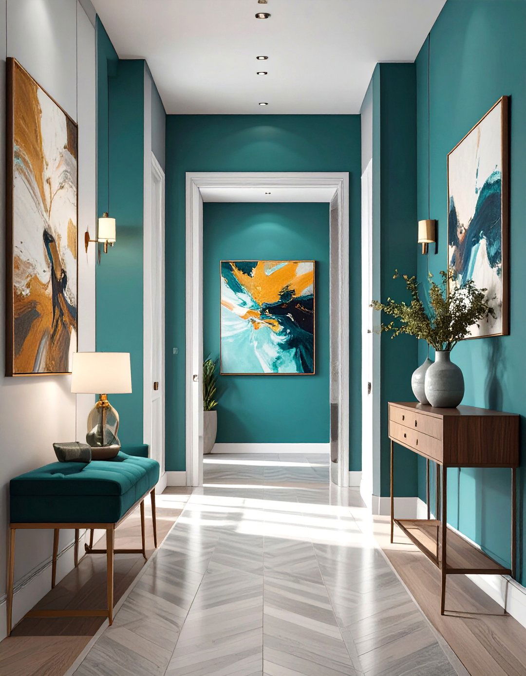 Teal Accent Wall Hallway - 30 hallway paint ideas