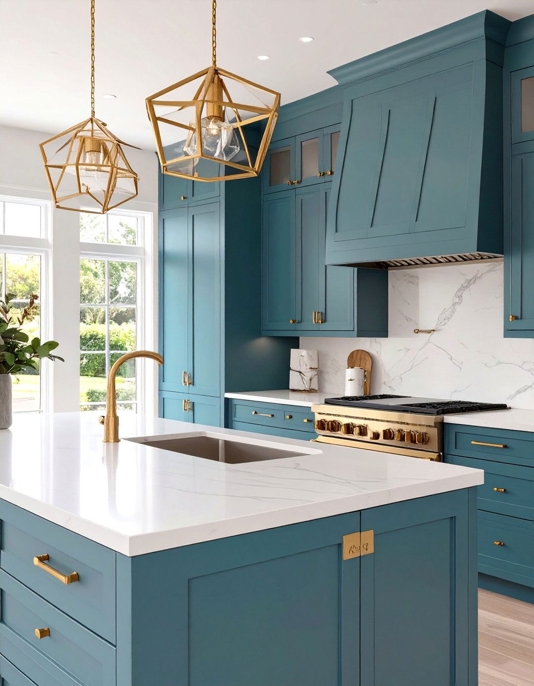 Teal Blue Kitchen Cabinets with Gold Accents - 30 blue kitchen cabinets ideas