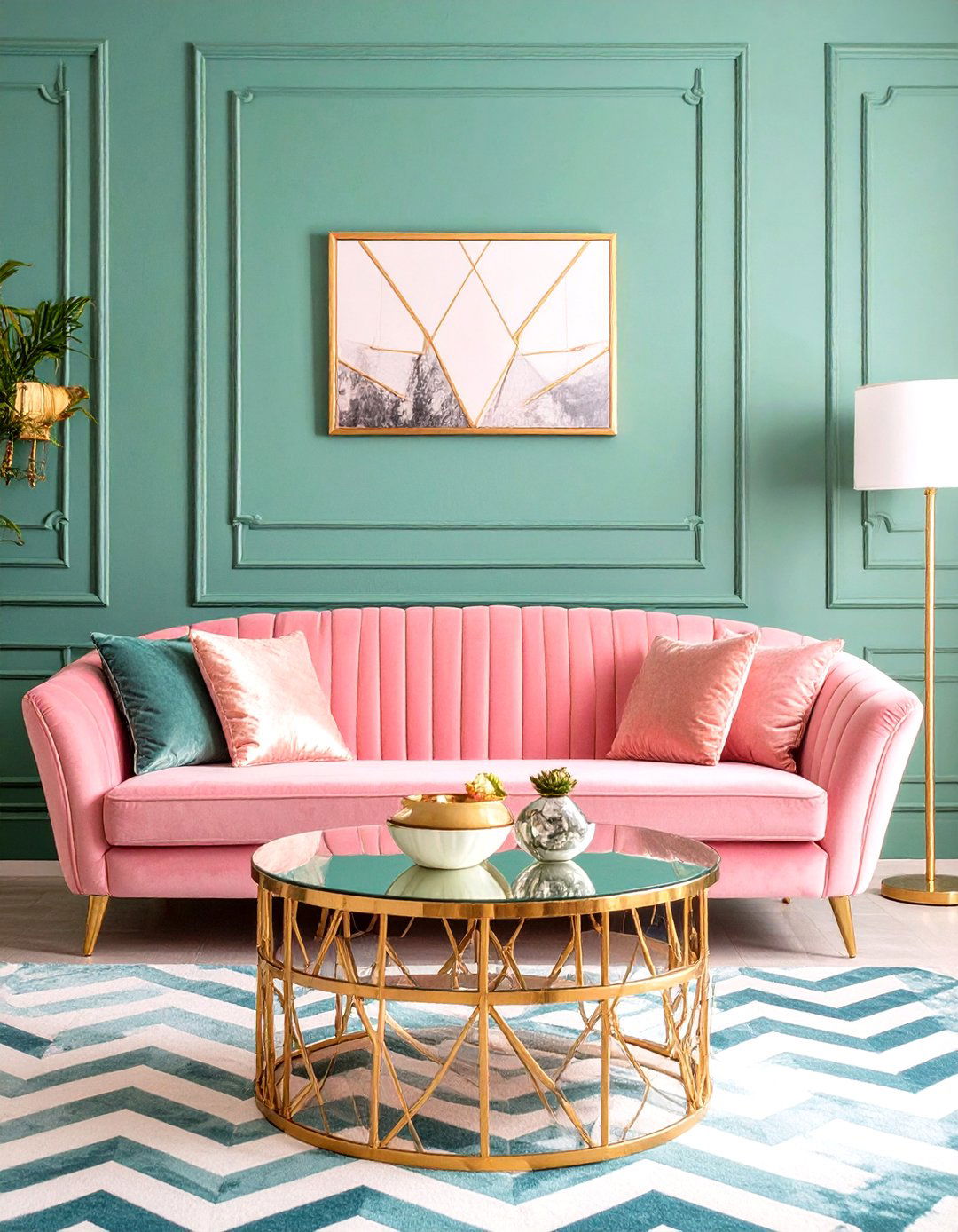 Teal Green Art Deco Living Room - 30 green living room ideas