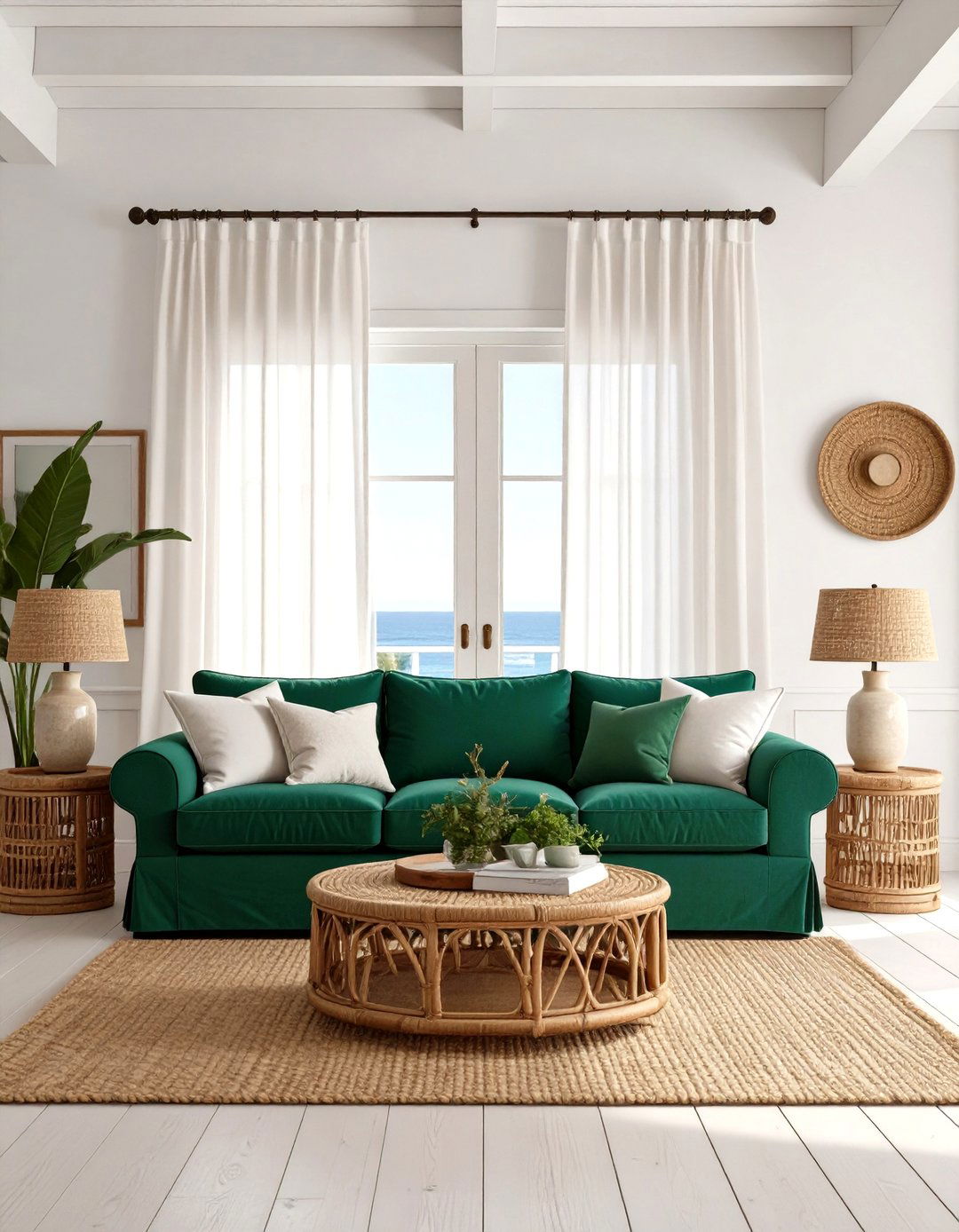 Teal Green Couch In A Coastal Living Room - 30 green couch living room ideas