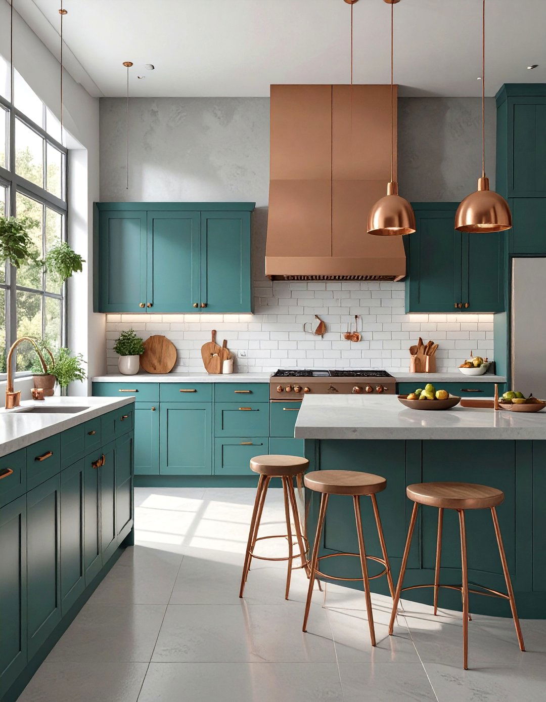 Teal and Copper Kitchen - 30 blue kitchen ideas