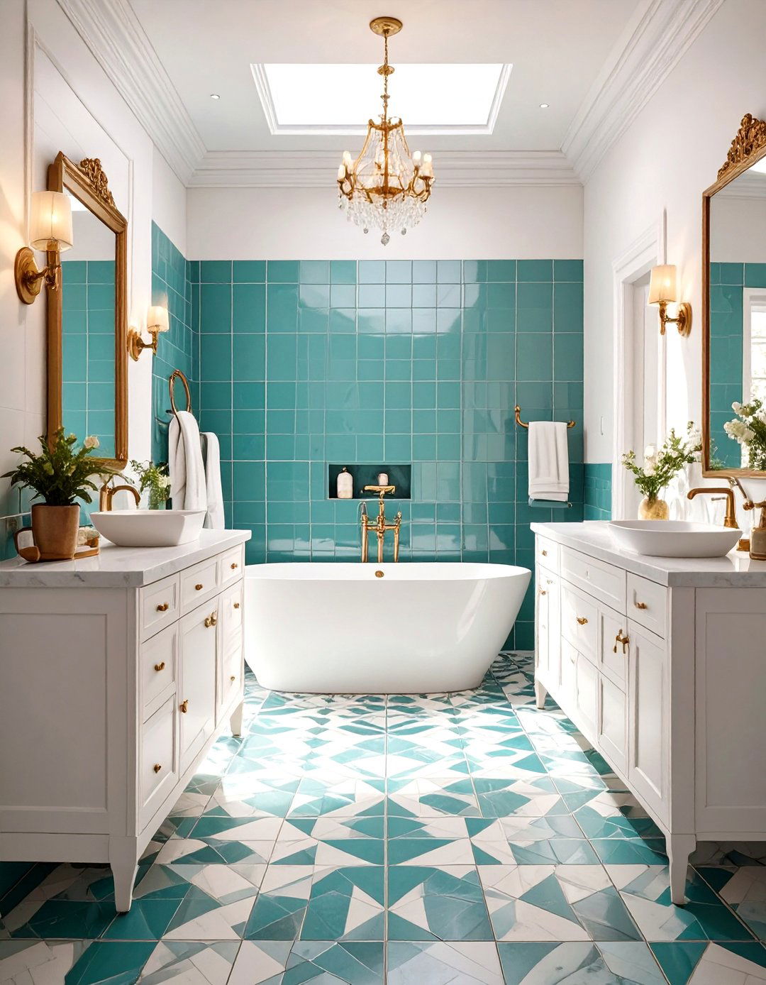 Teal and White Geometric Bathroom - 30 bathroom colors ideas