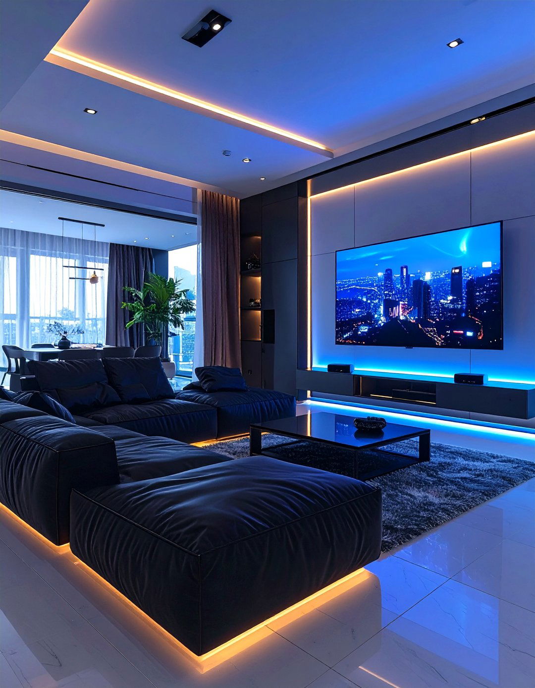 Tech Integrated Smart Living Room - 30 black couch living room ideas
