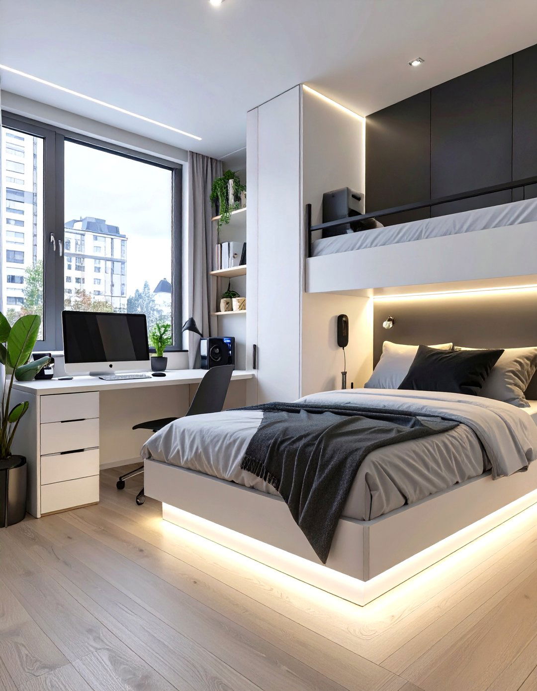 Tech Savvy Minimalist Dorm Room - 30 dorm room inspiration