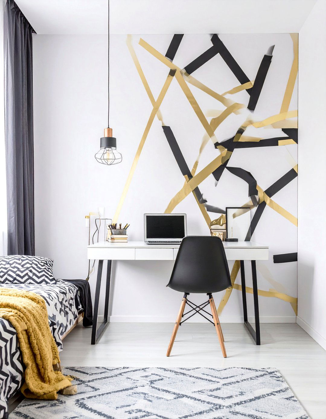 Teen Bedroom with a DIY Washi Tape Geometric Wall - 30 teen girls bedroom ideas