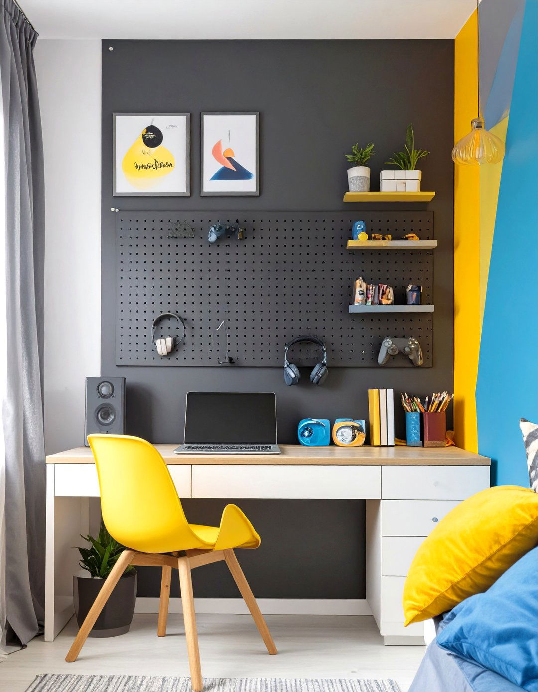 Teenage Boy Bedroom with a Wall Mounted Pegboard Organizer - 30 teenage boy bedroom ideas