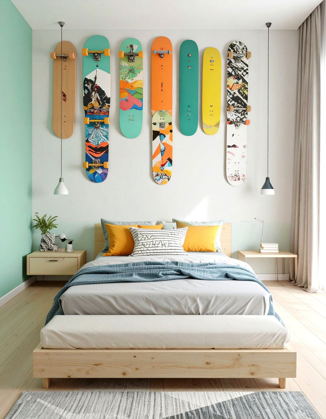 Teenage Boys Room Featuring a Skateboard Display Wall - 30 teenage boys room ideas