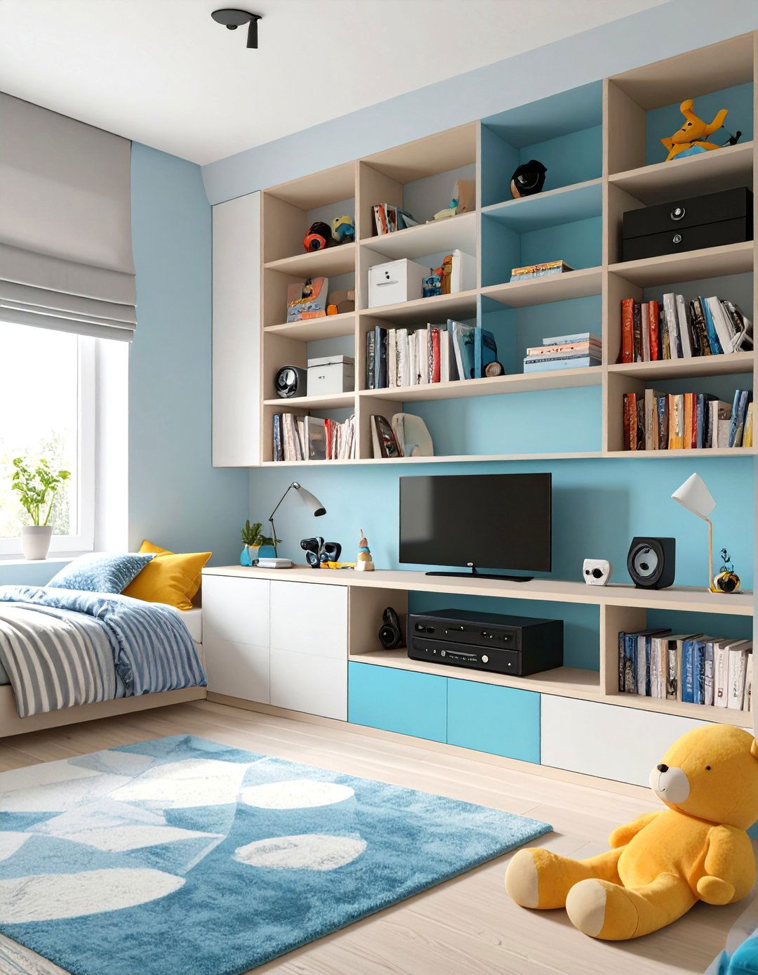 Teenage Boys Room with a Modular Shelving System - 30 teenage boys room ideas