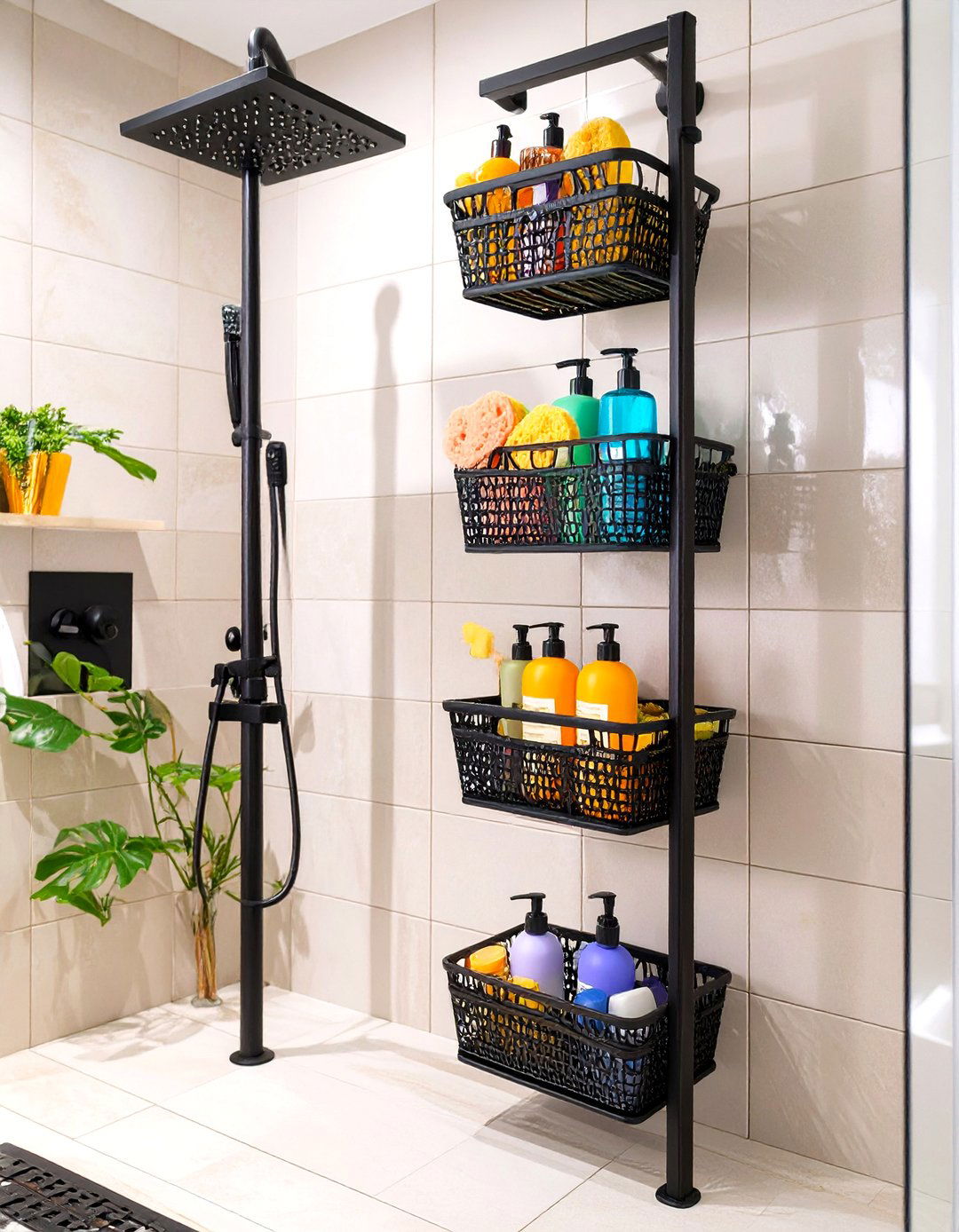 Tension Pole Shower Caddy - 30 shower storage ideas