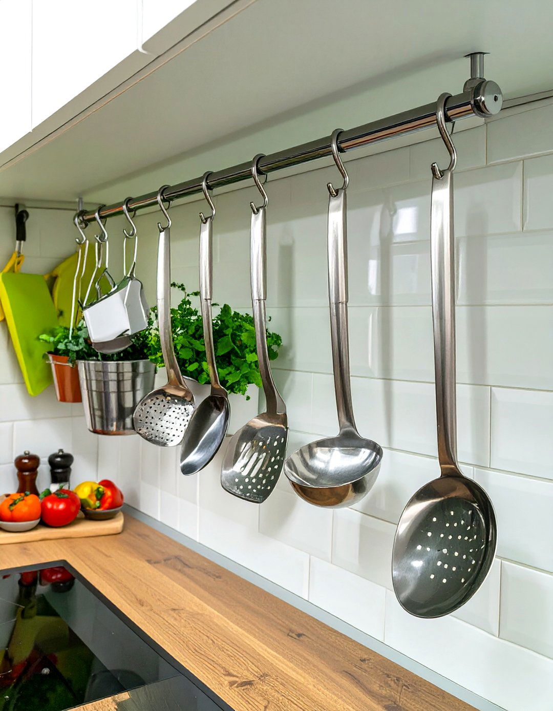 Tension Rod for Hanging Utensils - 30 very small kitchen ideas on a budget