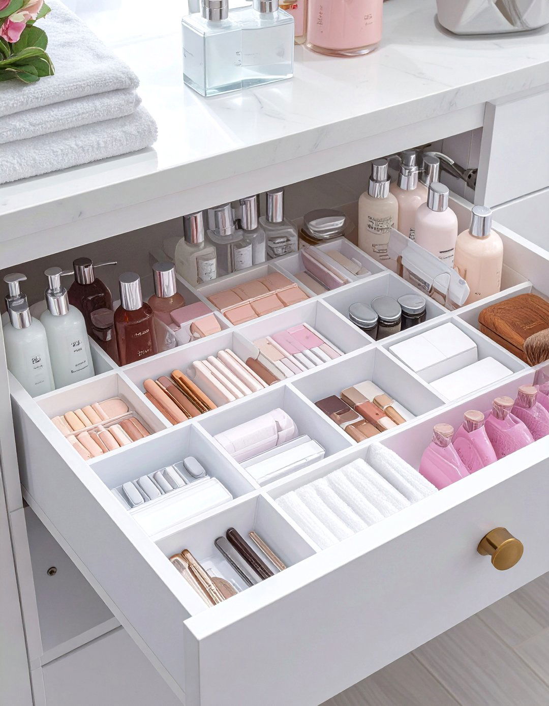 Tension Rods as Drawer Dividers - 30 bathroom drawer organization ideas