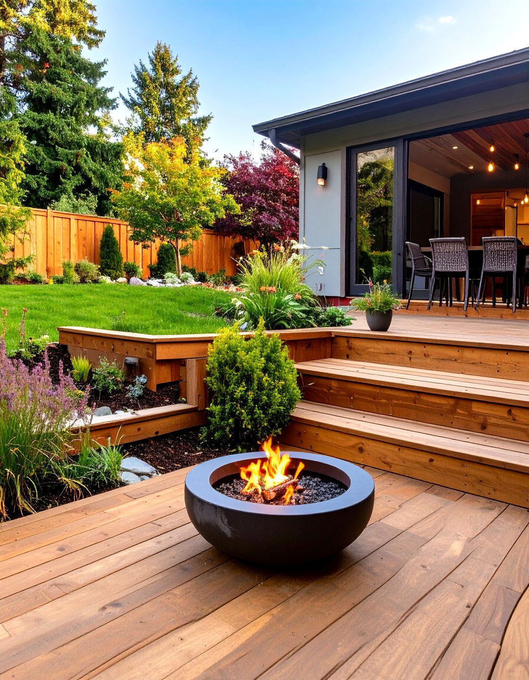 Terraced Deck with a Small Fire Pit - 30 small backyard fire pit ideas landscaping