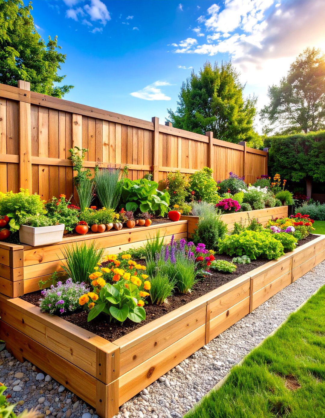 Terraced Retaining Wall with Planting Beds - 30 retaining wall ideas for sloped backyard