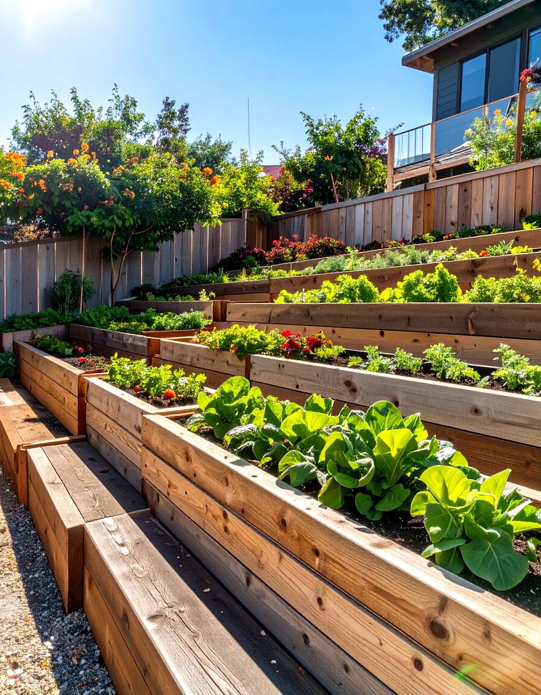 Terraced Vegetable and Herb Gardens - 30 sloped backyard ideas