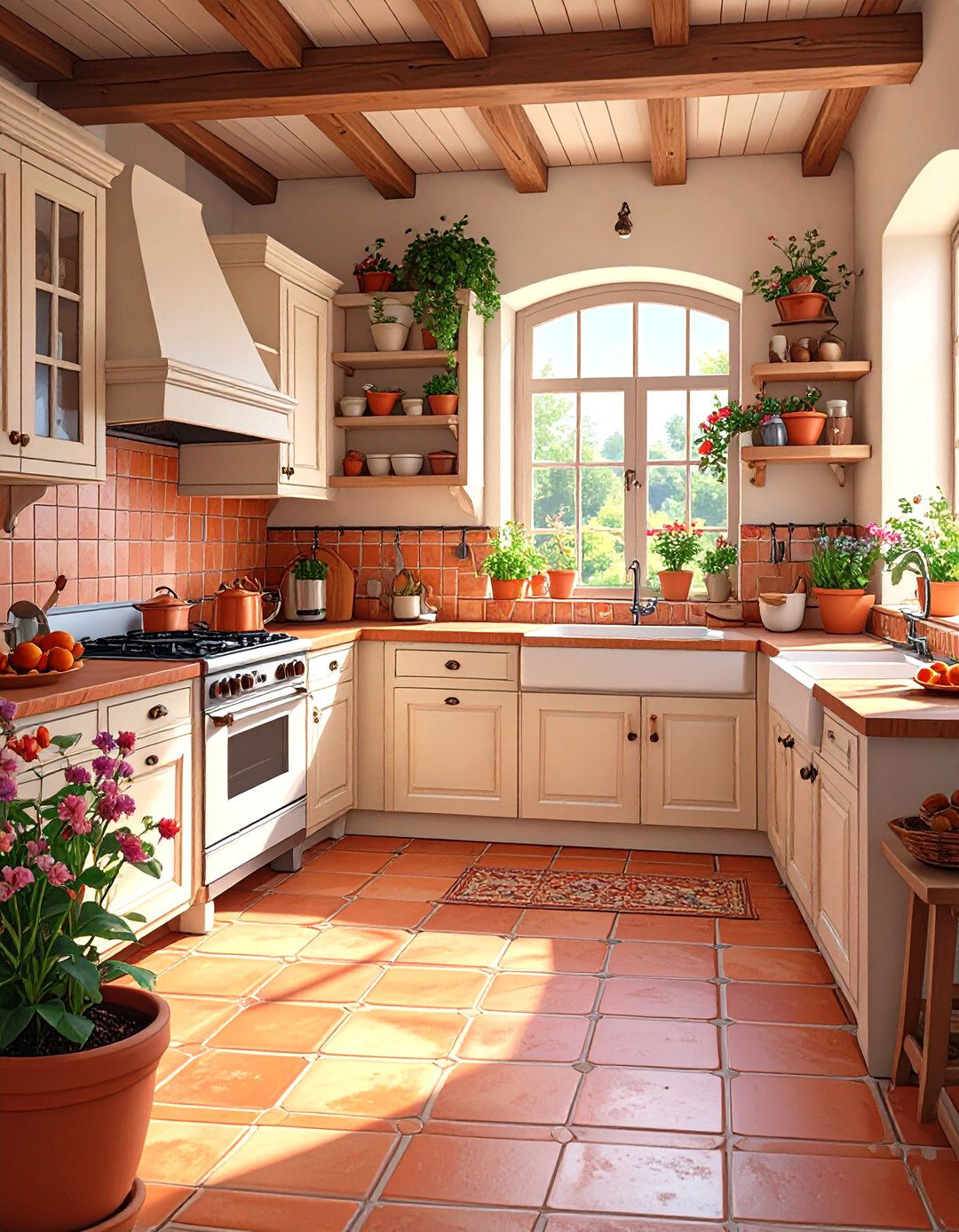 Terracotta Floor Tiles - 30 small rustic kitchen ideas