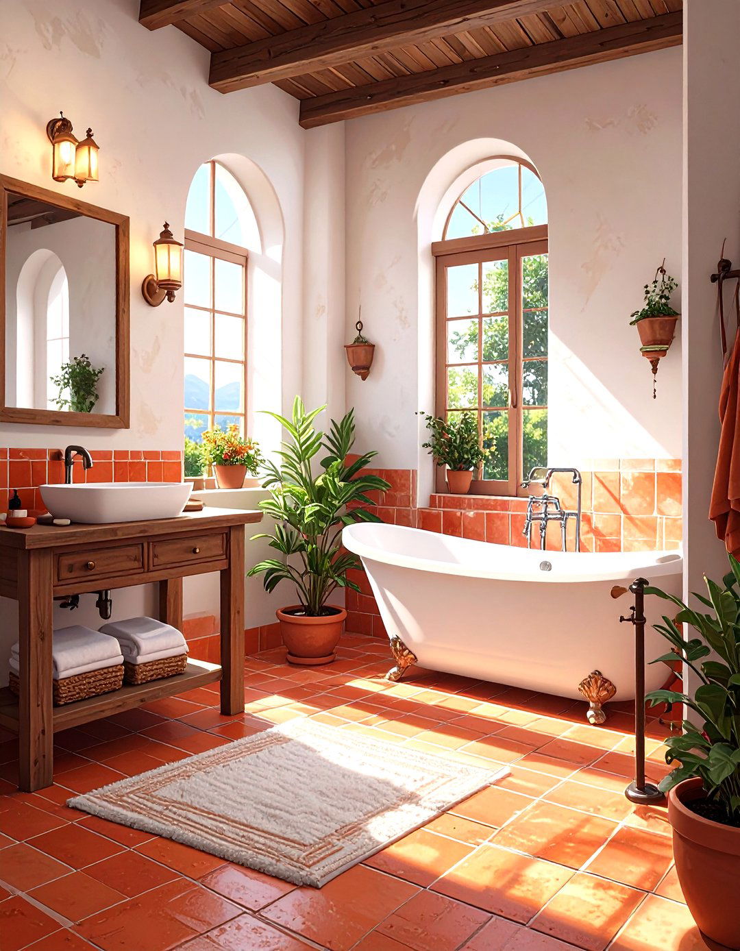 Terracotta Floor Tiles - 30 washroom and bathroom tiles design ideas