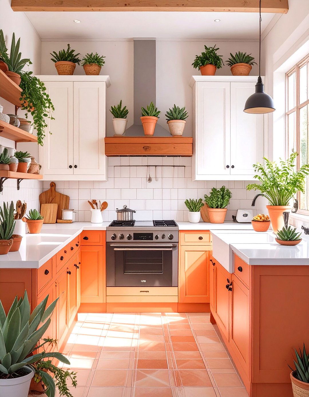 Terracotta Lowers with Creamy White Uppers - 30 two tone painted kitchen cabinet ideas