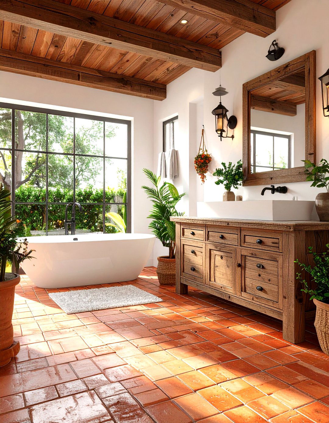 Terracotta Penny Tile Floor - 30 penny tile bathroom floor ideas