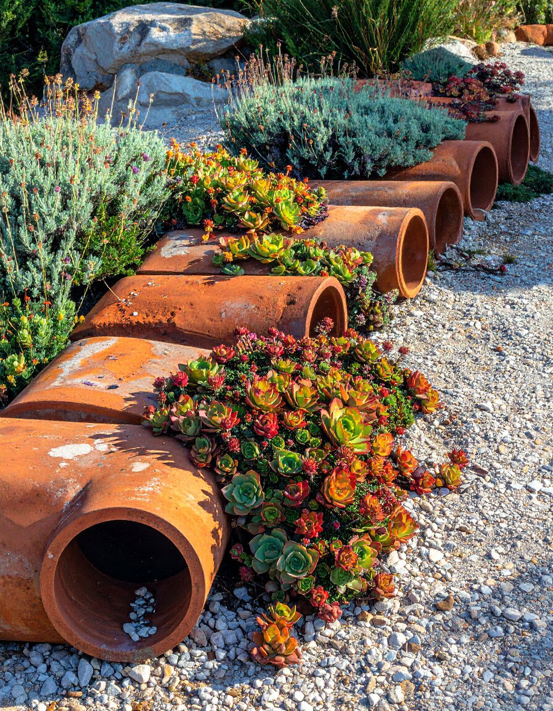 Terracotta Pipe Garden Edging - 30 modern garden edging ideas