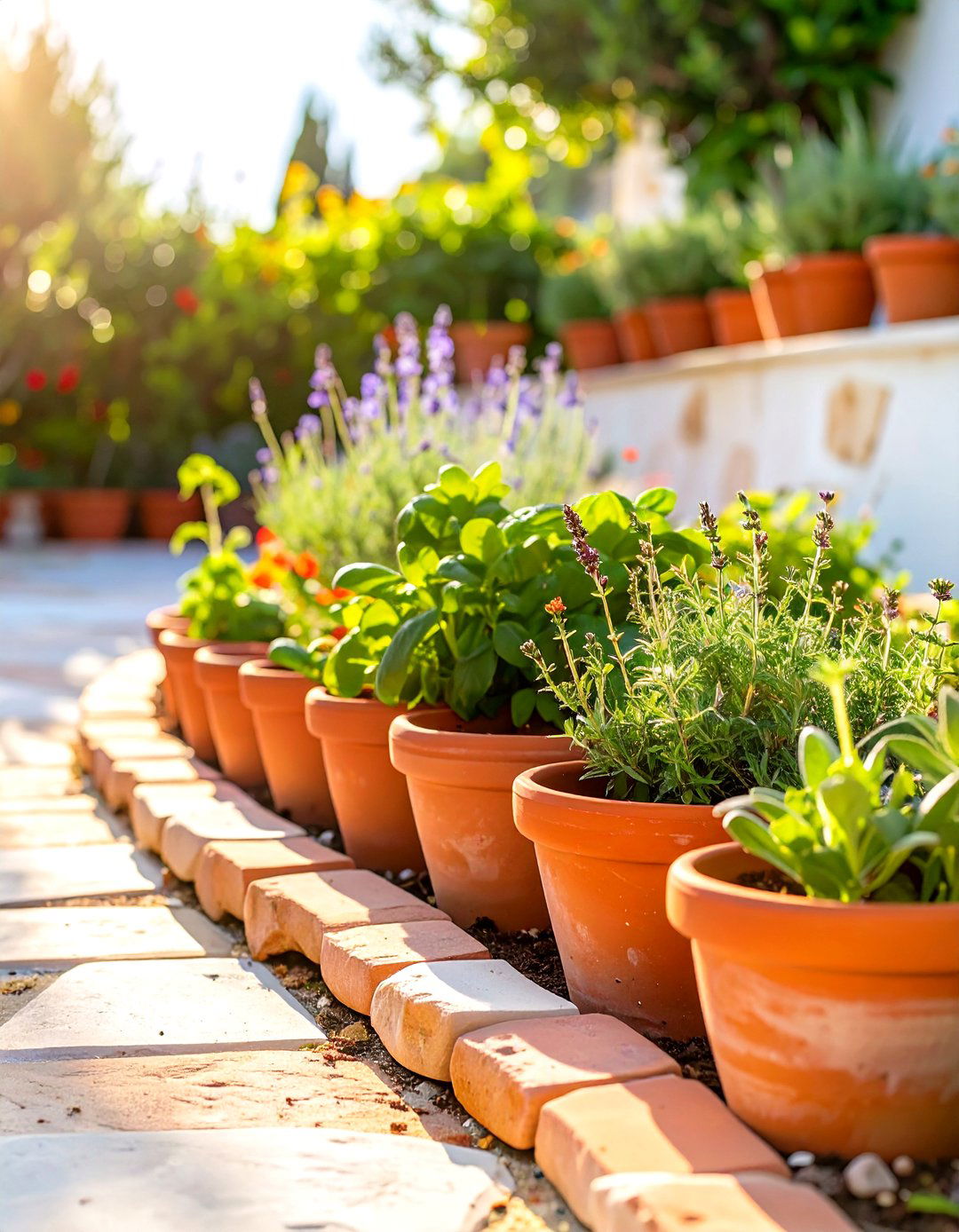 Terracotta Pot Border - 30 cheap creative garden edging ideas