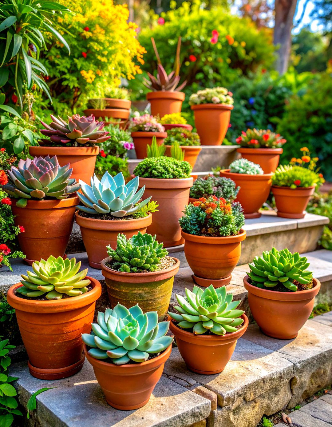 Terracotta Pot Cluster Succulent Garden - 30 outdoor succulent garden ideas