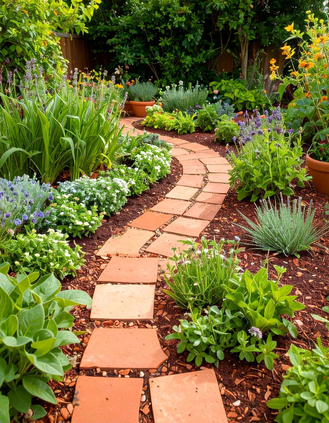 Terracotta Pot Garden Border - 30 inexpensive garden edging ideas