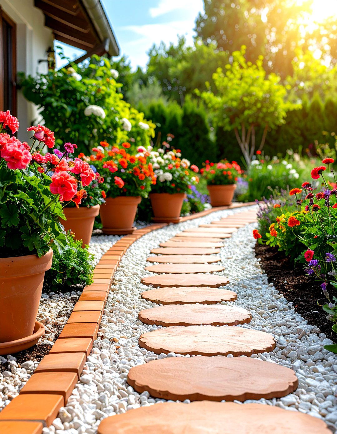 Terracotta Tile Edging for a Pea Gravel Patio - 30 pea gravel patio edging ideas