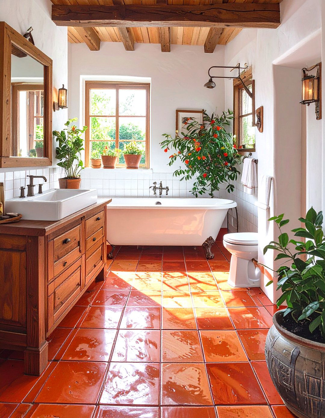 Terracotta Tile Flooring - 30 small bathroom tile ideas