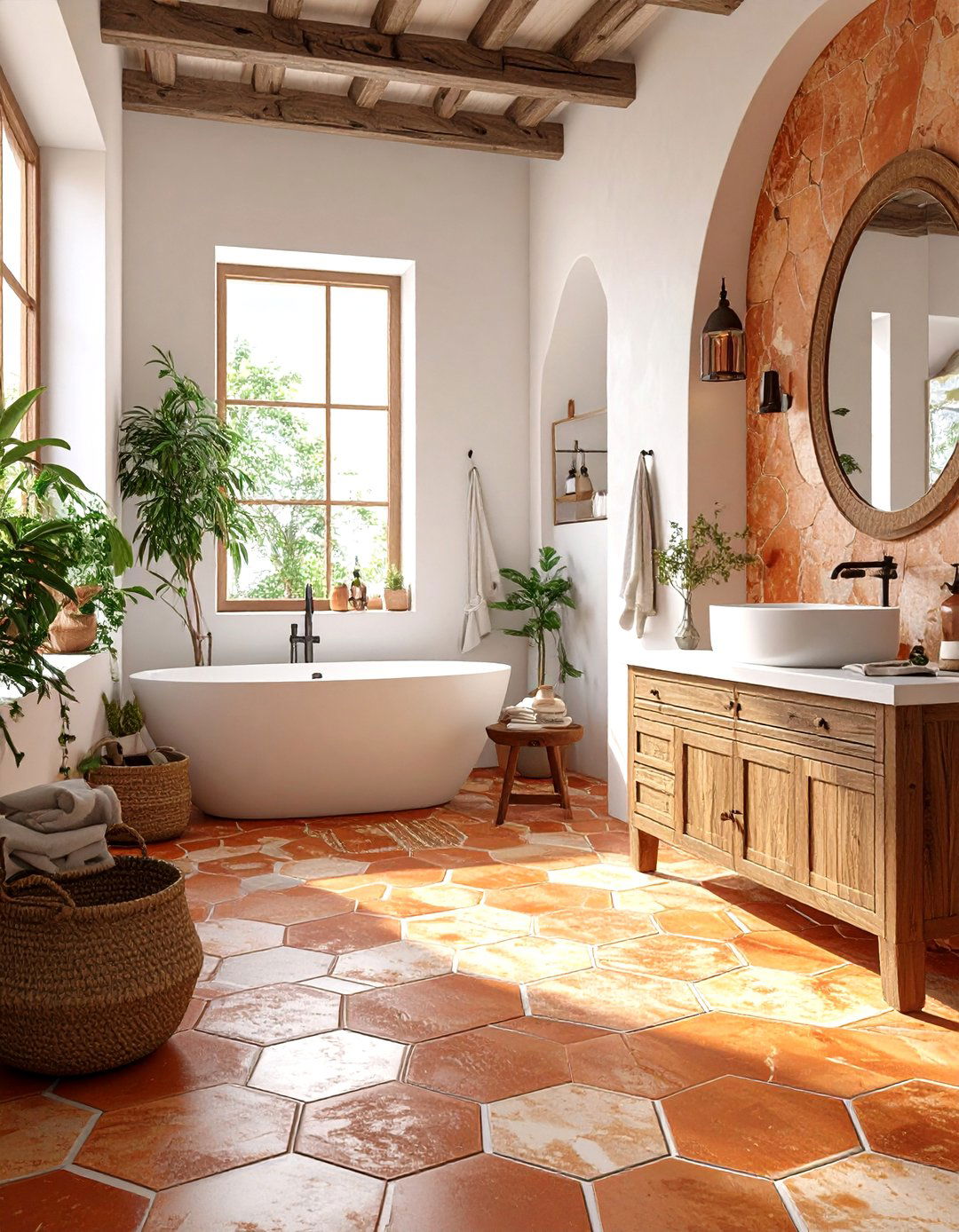 Terracotta Tile Warmth - 30 bathroom floor tile ideas 2025