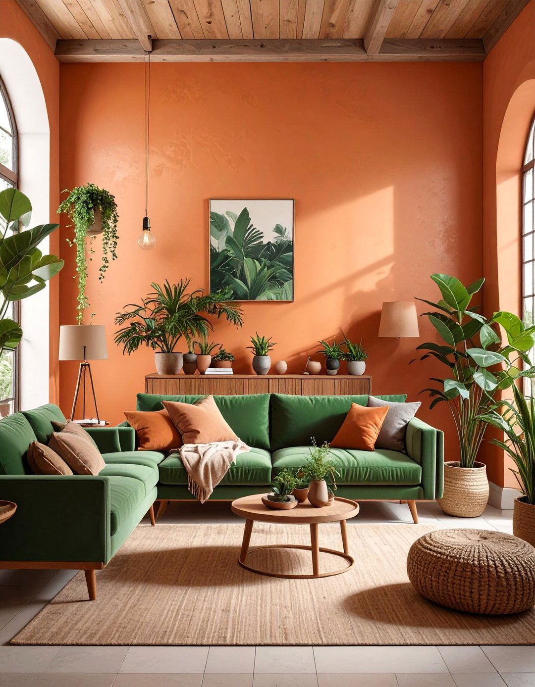 Terracotta and Green Living Room - 30 colorful living room ideas