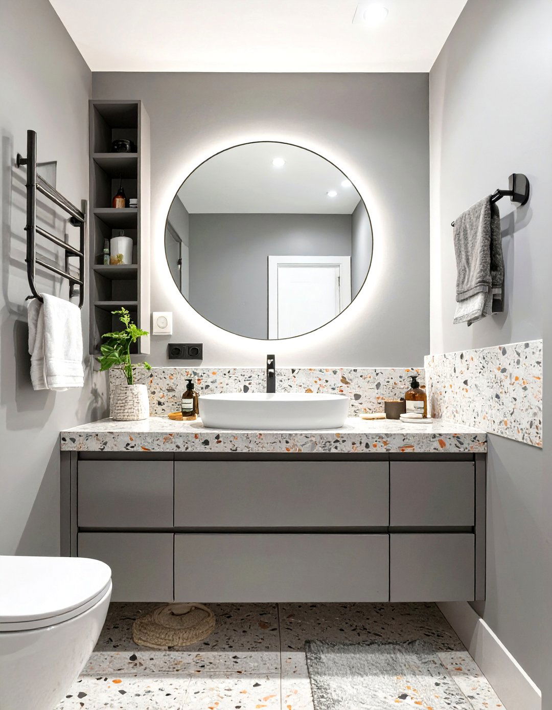 Terrazzo Accent Grey Bathroom - 30 grey modern small bathroom designs