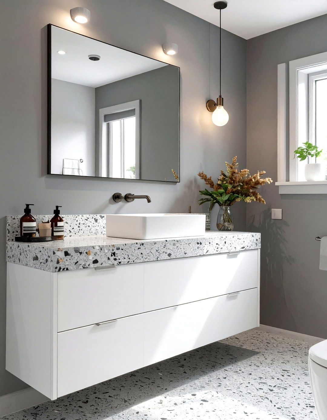 Terrazzo Accent Grey and White Bathroom - 30 grey and white bathroom ideas