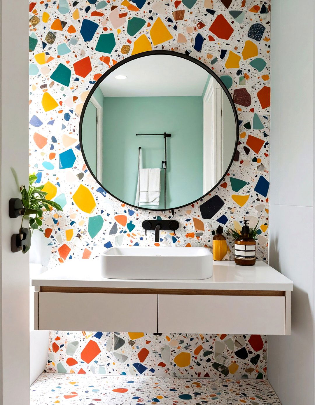 Terrazzo Accent Wall - 30 small bathroom accent wall ideas
