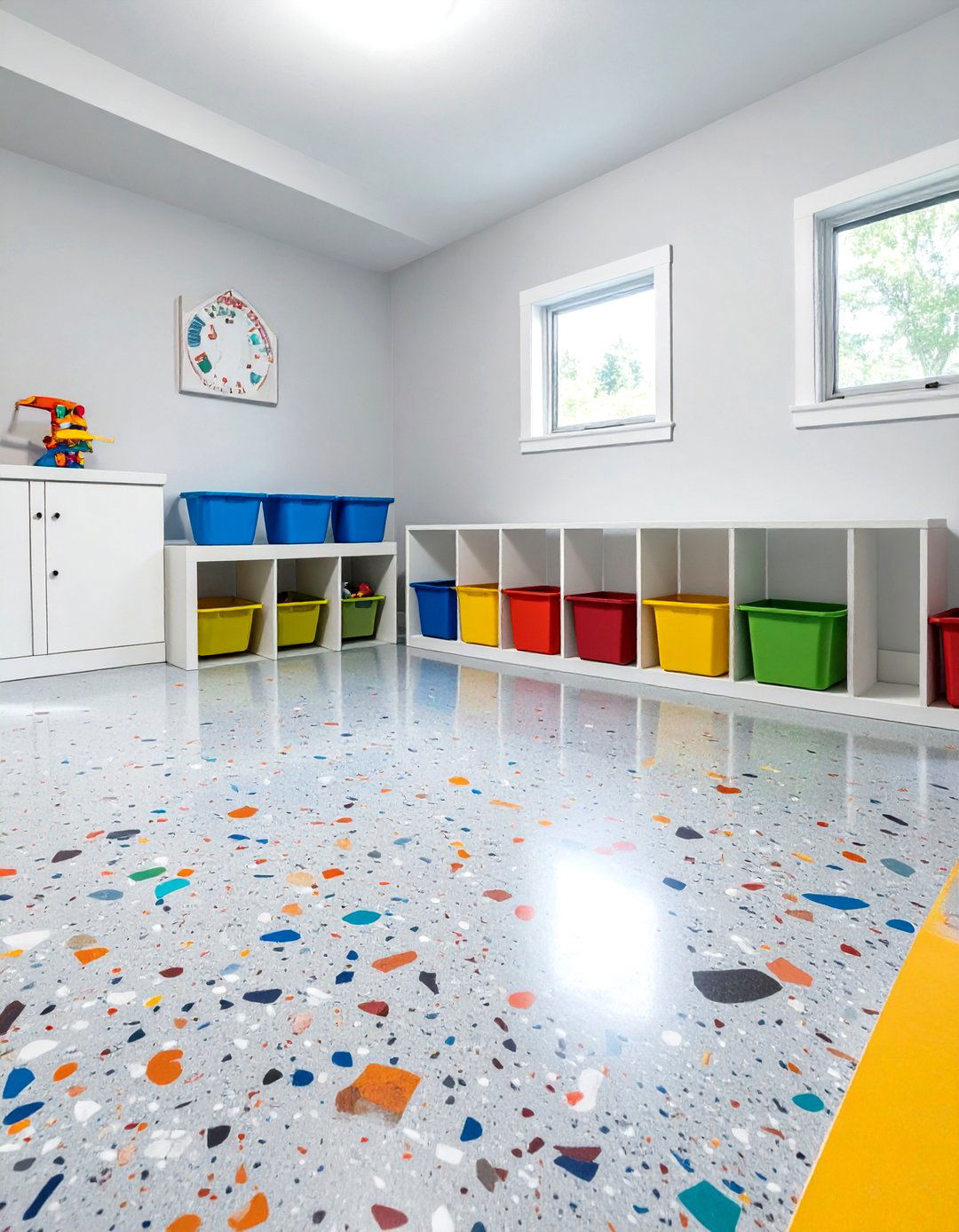 Terrazzo Flake Epoxy Basement Floor - 30 epoxy basement floor ideas