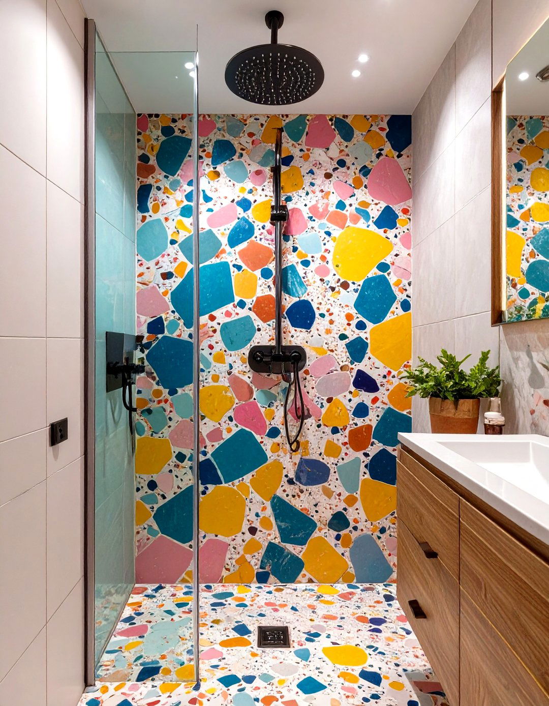 Terrazzo Inspired Porcelain Shower Tiles - 30 shower bathroom tile ideas