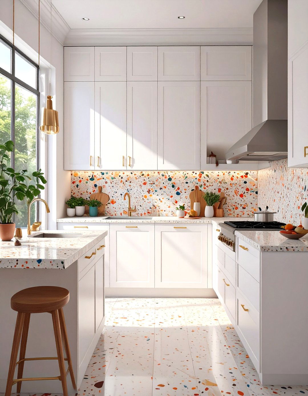 Terrazzo Kitchen Countertop and Backsplash - 30 modern kitchen tiles design ideas