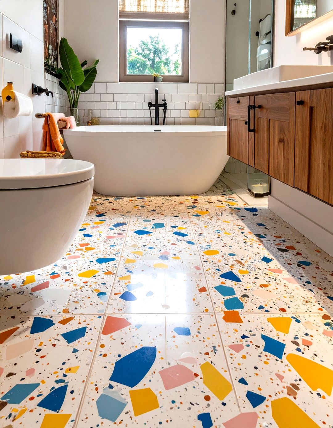 Terrazzo Look Porcelain Tiles - 30 small bathroom floor tile ideas
