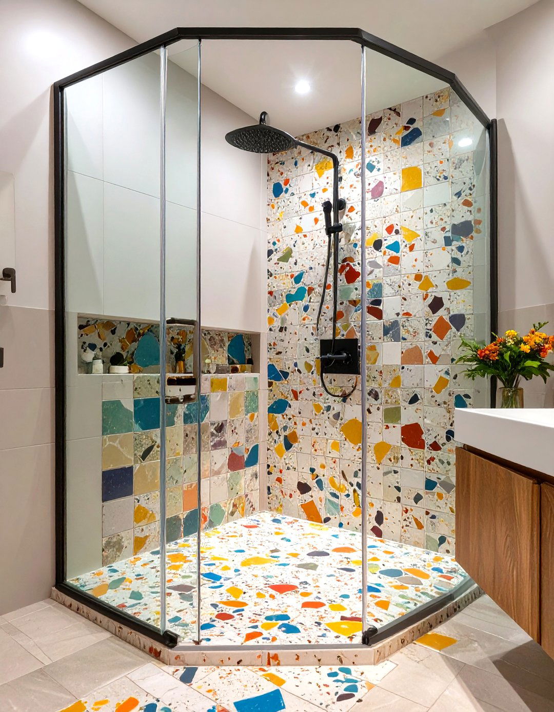 Terrazzo Pattern Porcelain Shower Tiles - 30 shower tile ideas 2025