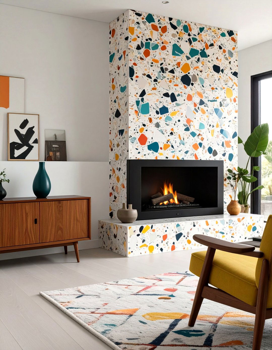Terrazzo Slab Fireplace Wall - 30 modern fireplace accent wall ideas
