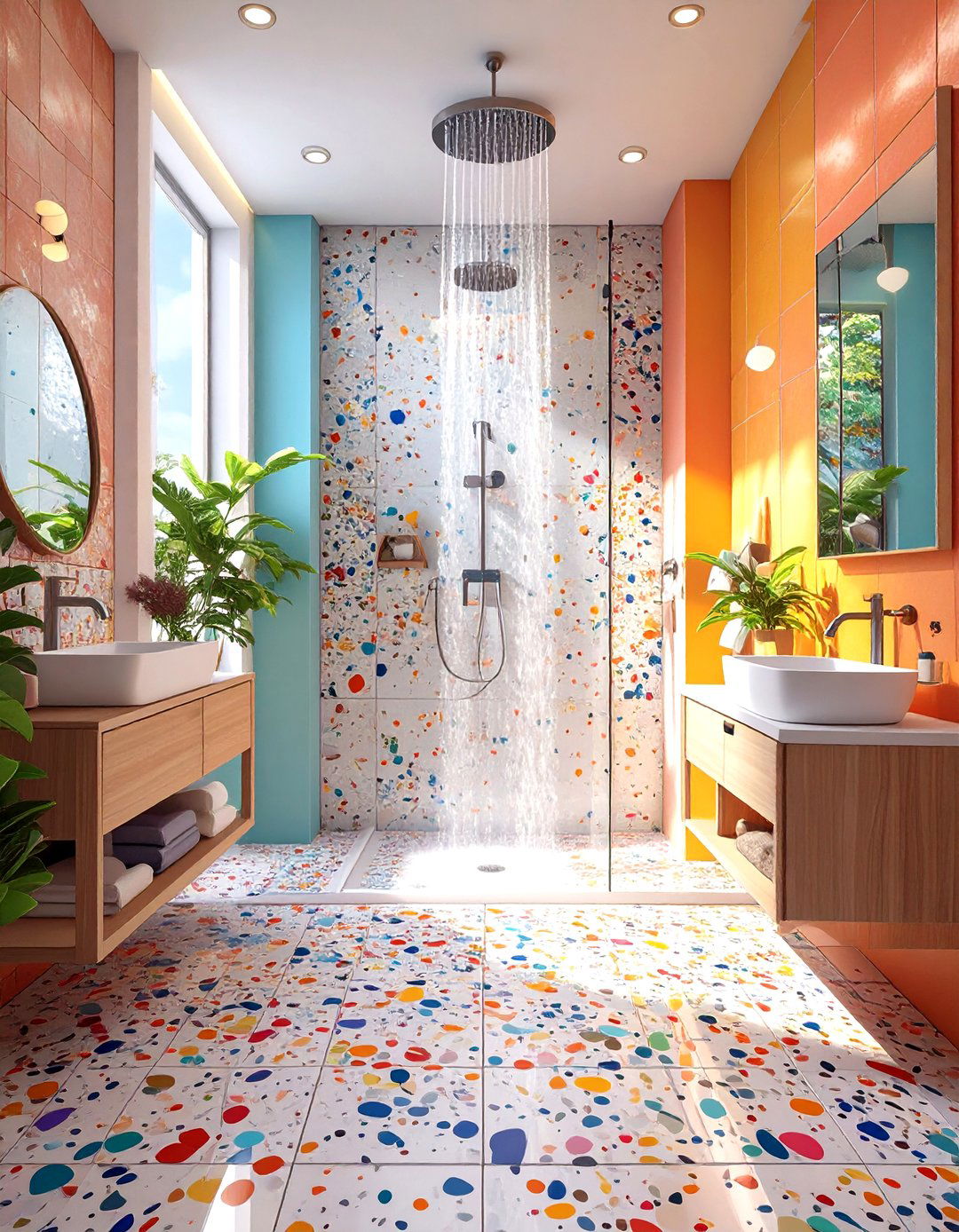 Terrazzo Style Porcelain Tiles - 30 tiled shower ideas