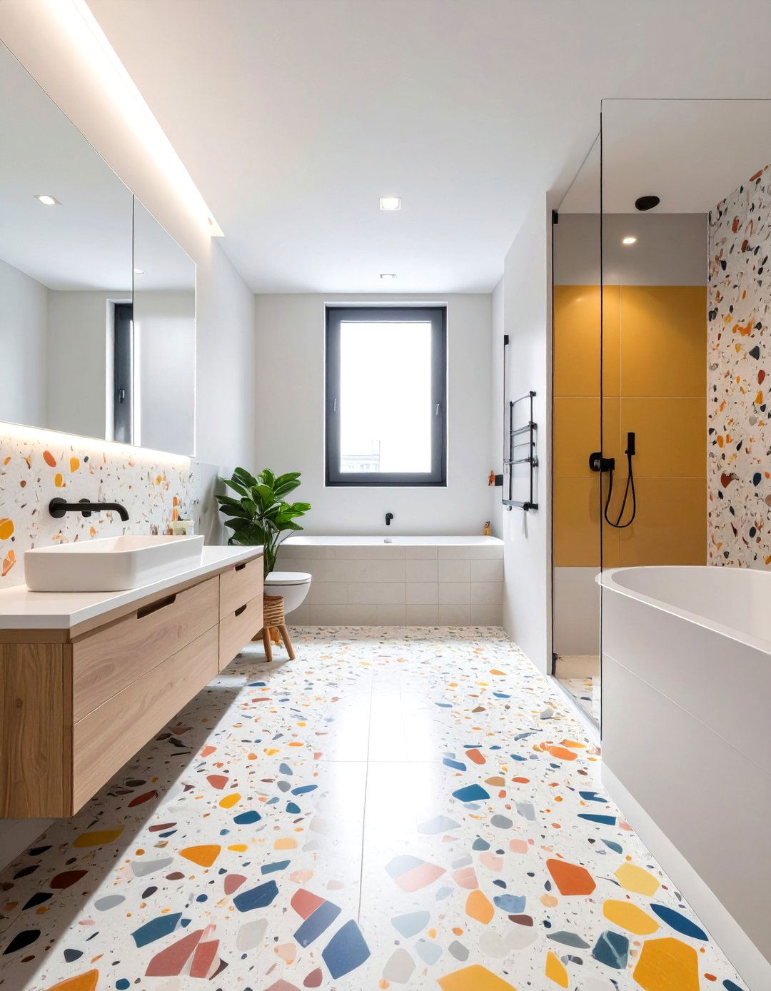 Terrazzo Tiled Bathroom Floor and Walls - 30 tiled bathroom ideas