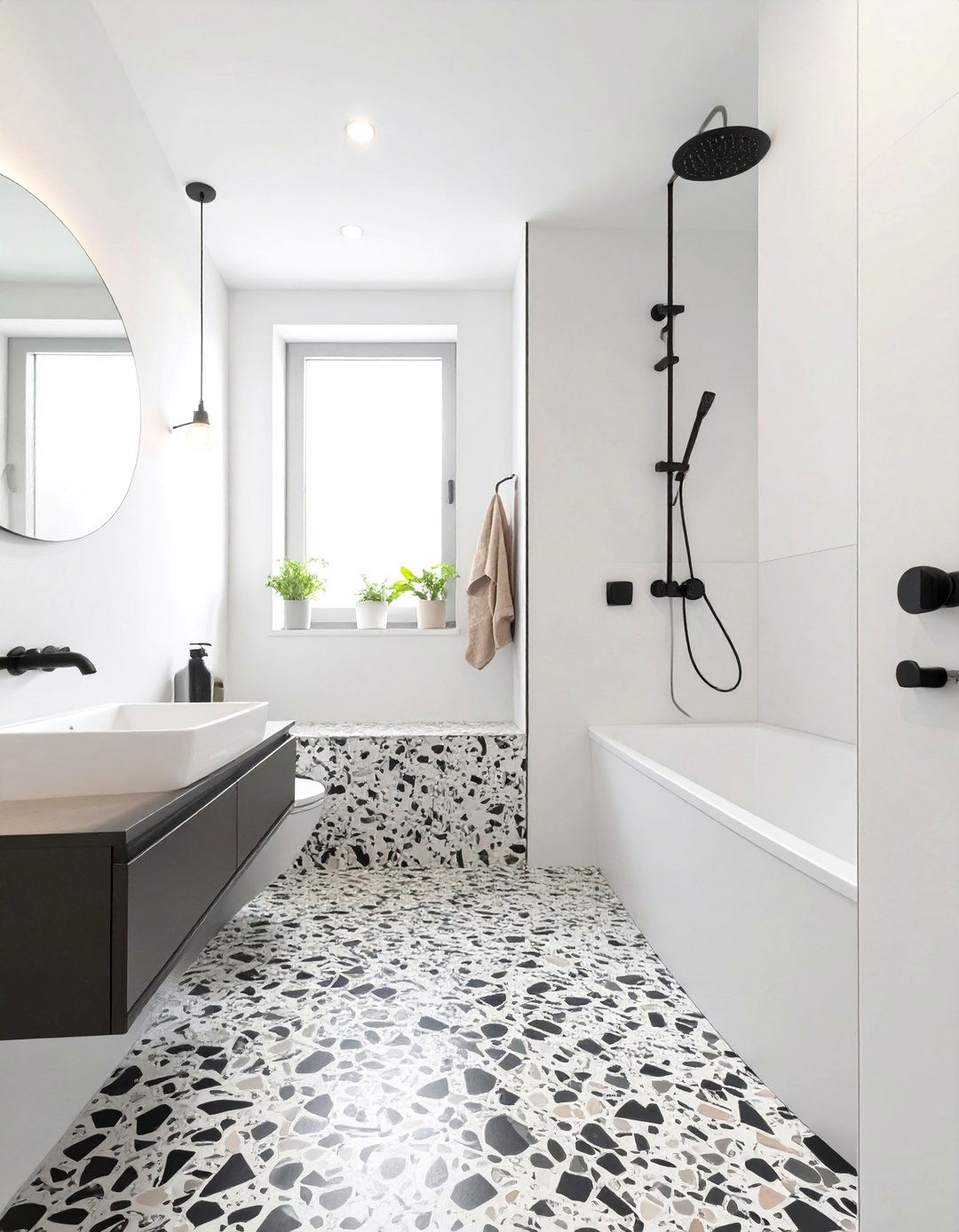 Terrazzo Trend Bathroom - 30 black and white small bathroom ideas
