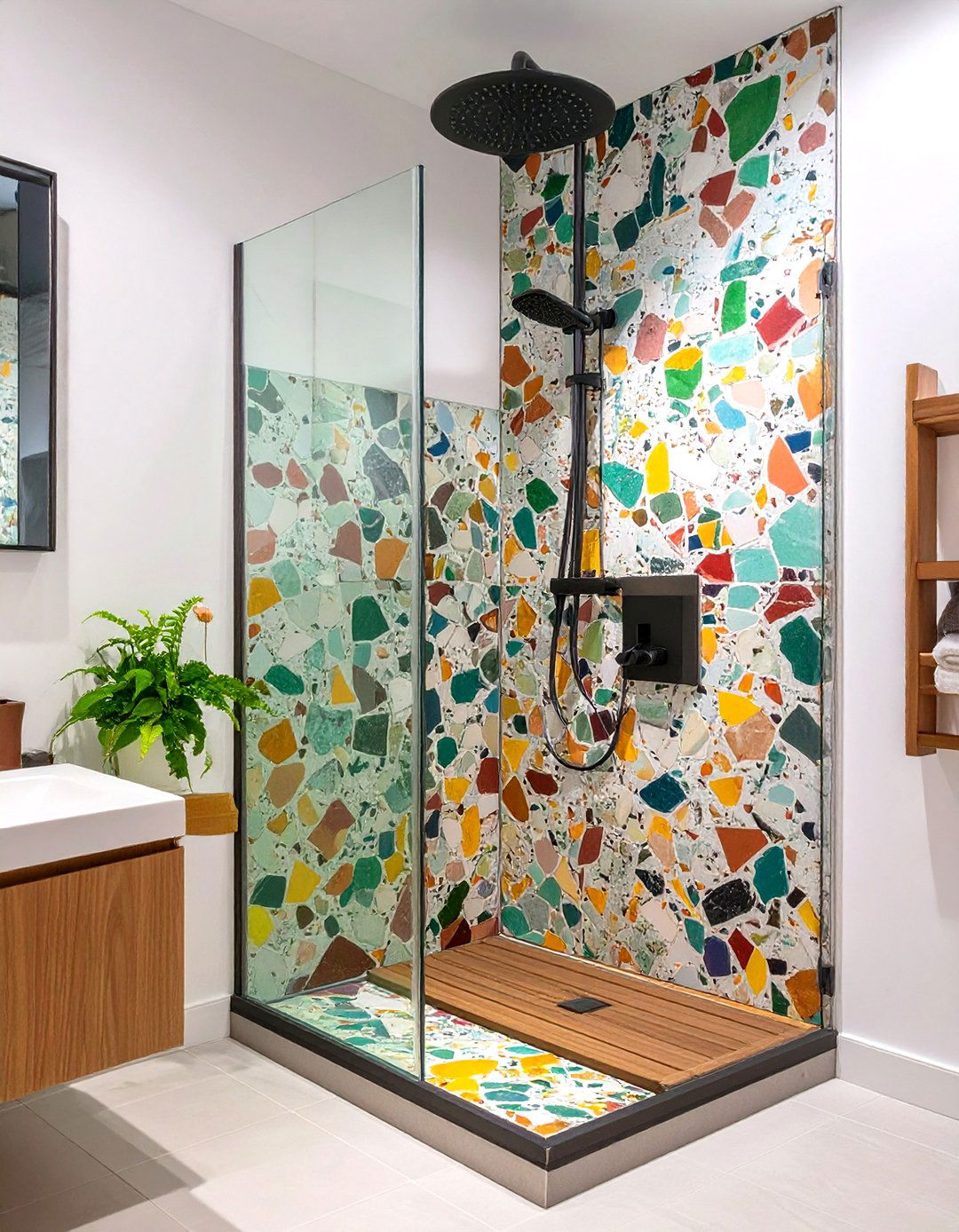 Terrazzo Wall Small Doorless Shower - 30 small doorless walk in shower ideas