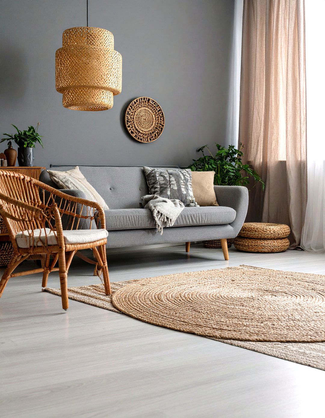 Textural Grey Living Room with Natural Fibers - 30 grey living room decor ideas