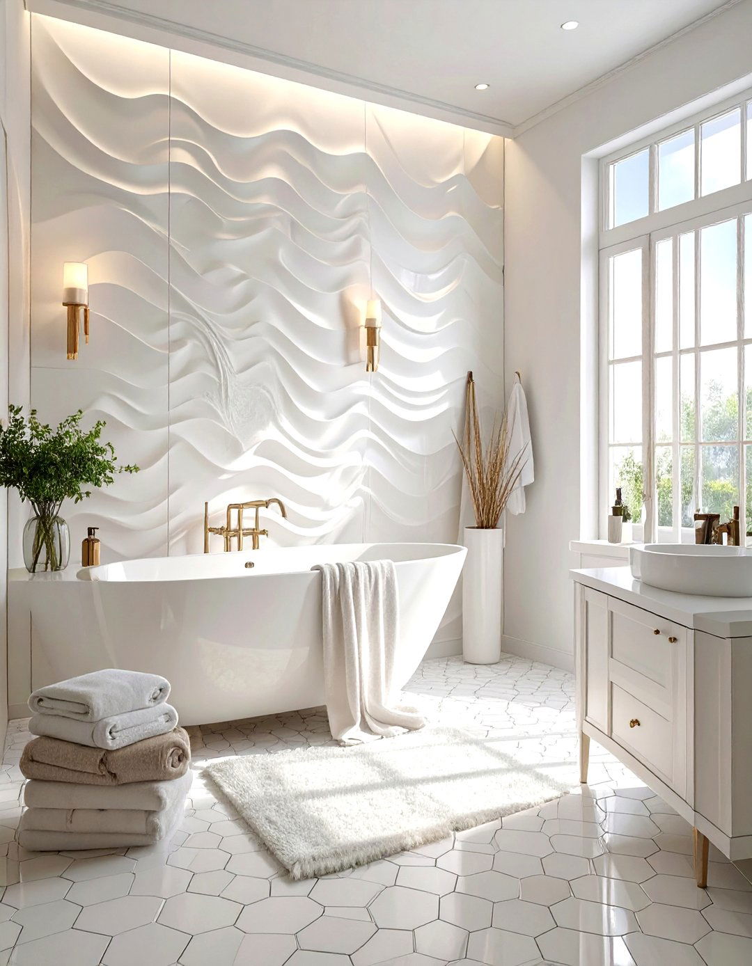 Textured All White Bathroom - 30 modern white bathroom ideas