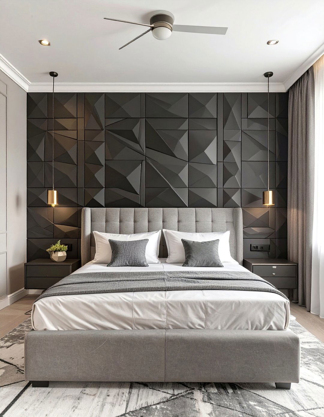 Textured Black Accent Wall Bedroom - 30 black and grey bedroom ideas